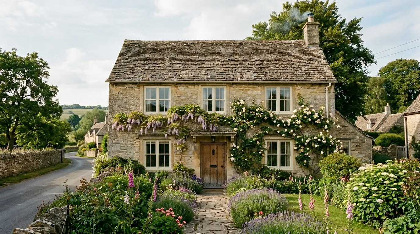  Stone cottage, Cotswolds — 6-over-6 Georgian bars, Heritage Green
