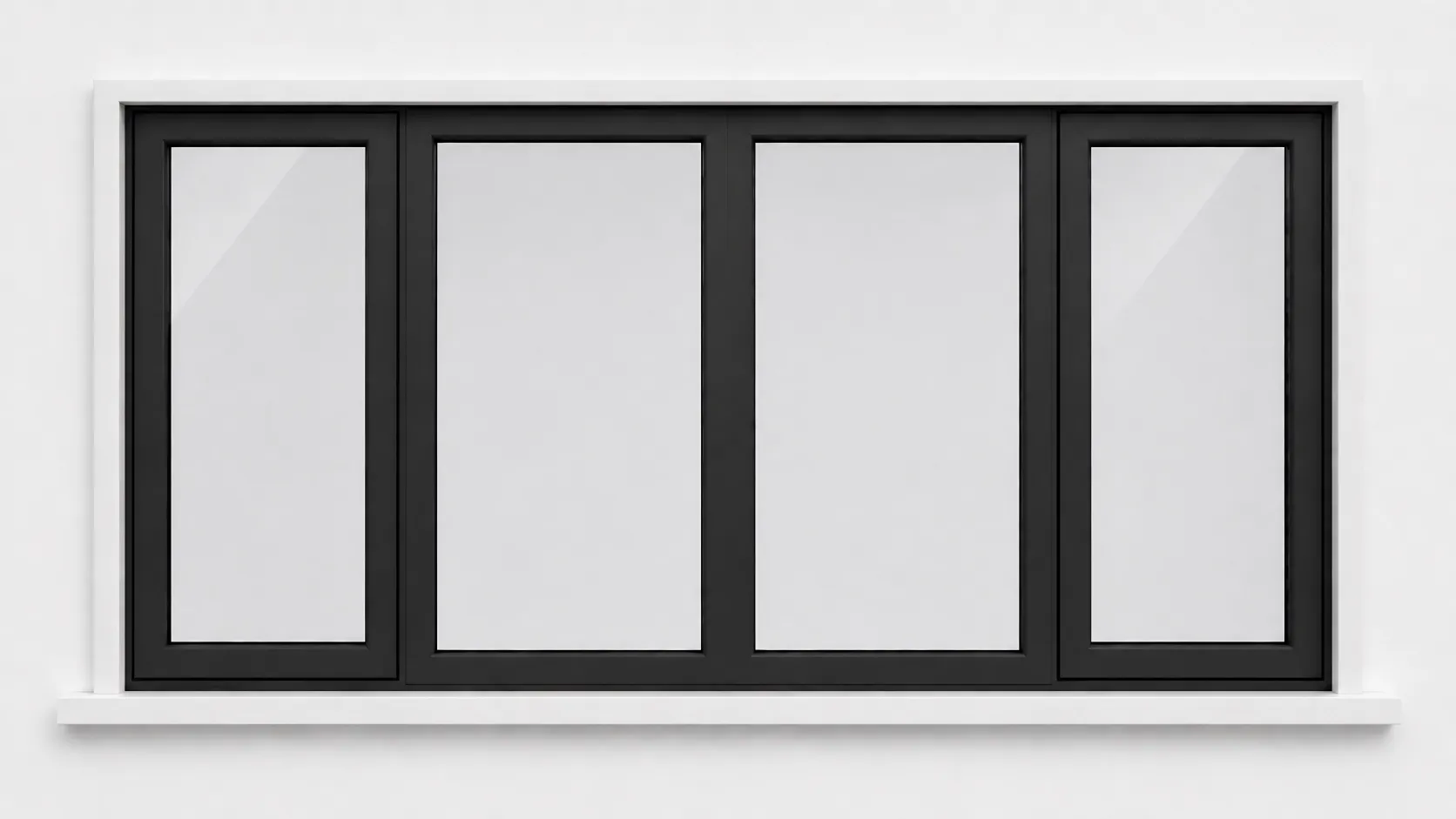 Modern black 4-pane window frame with white trim.
