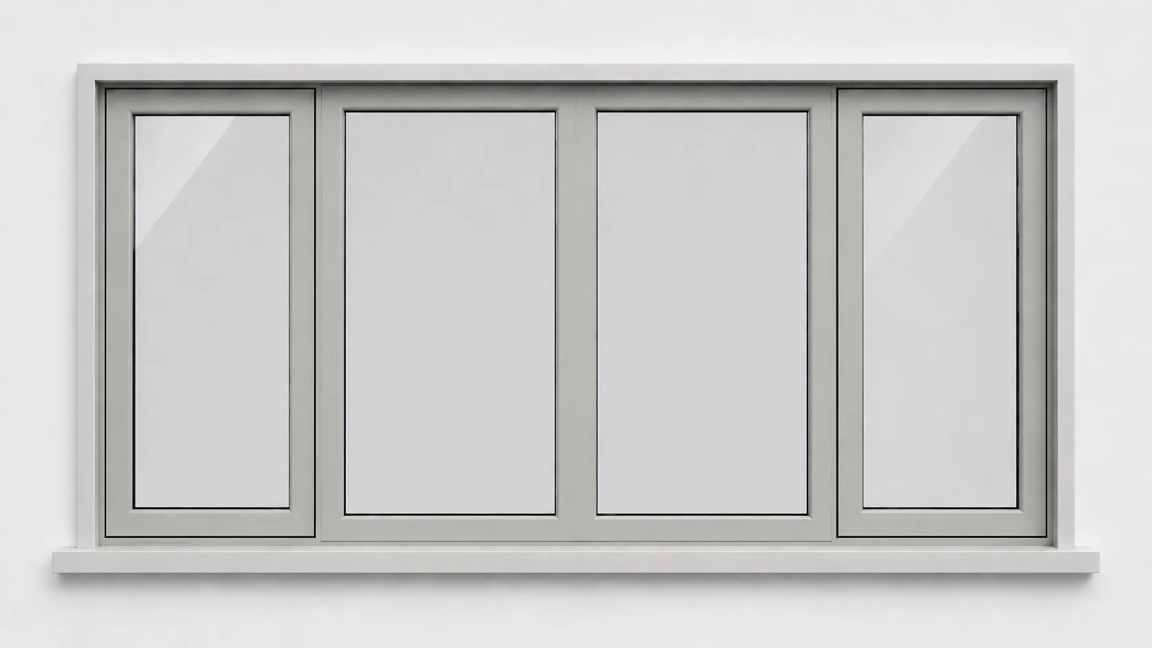 Sleek light gray aluminum 4-pane sliding window.