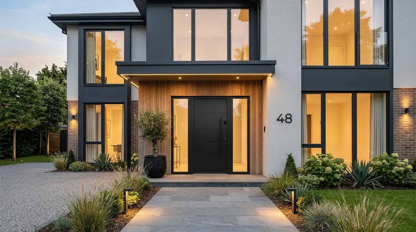 Jet Black panel door with 2 side lights